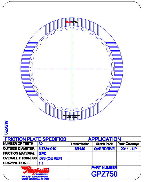 Ford 6R140 Diesel Raybestos GPZ750 OD Friction 2011-2019