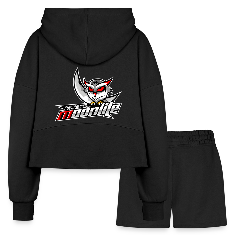 Women’s Cropped Hoodie & Jogger Short Set - black