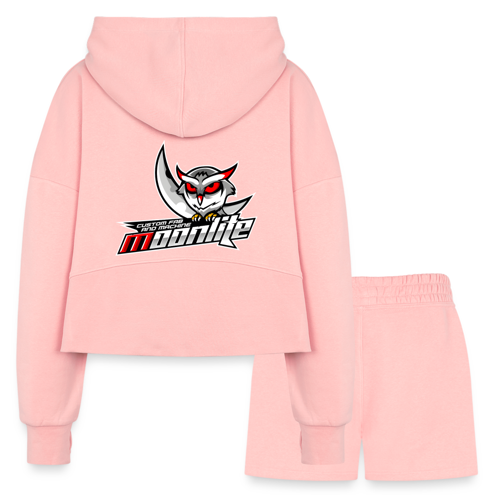 Women’s Cropped Hoodie & Jogger Short Set - light pink