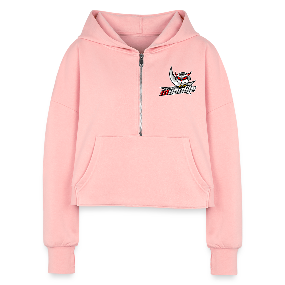 Women's Half Zip Cropped Hoodie - light pink